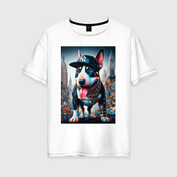 Футболка оверсайз женская Funny bull terrier in New York - ai art, цвет: белый