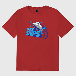 Футболка оверсайз женская Космические корабли, цвет: красный