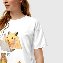 Футболка оверсайз женская Хомяки за работой - распорядок дня мем, цвет: белый — фото 2