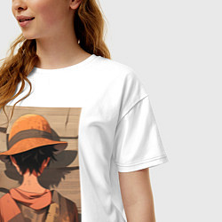 Футболка оверсайз женская Ван-Пис Луффи стенгазета, цвет: белый — фото 2