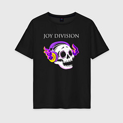 Футболка оверсайз женская Joy Division - неоновый череп, цвет: черный
