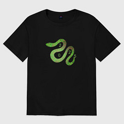 Футболка оверсайз женская Змея зеленая 2025, цвет: черный