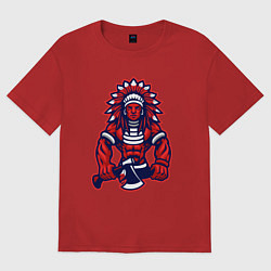 Футболка оверсайз женская Индеец с топором, цвет: красный