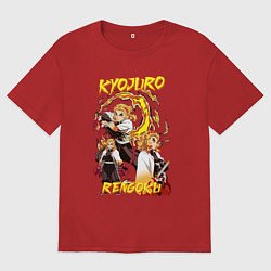 Футболка оверсайз женская Клинок рассекающий демонов комбо Ренгоку, цвет: красный