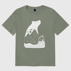 Футболка оверсайз женская Домик и мишка, цвет: авокадо