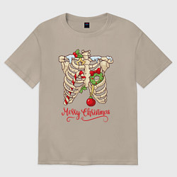 Футболка оверсайз женская Merry Christmas - skeleton, цвет: миндальный