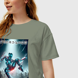 Футболка оверсайз женская Кибер танцор - неоновое свечение, цвет: авокадо — фото 2