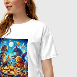 Футболка оверсайз женская Леший за сказочным столом в окружении зверья - ней, цвет: белый — фото 2