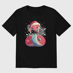 Футболка оверсайз женская Красная змея с снежинками, цвет: черный