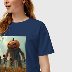 Футболка оверсайз женская Монстры тыквы в поле, цвет: тёмно-синий — фото 2