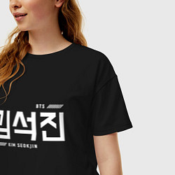 Футболка оверсайз женская Ким Сокджин bts, цвет: черный — фото 2