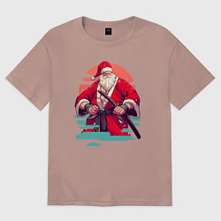 Футболка оверсайз женская Дед Мороз Самурай, цвет: пыльно-розовый