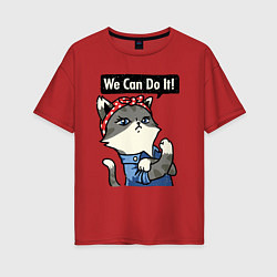 Футболка оверсайз женская We can do it - cat, цвет: красный