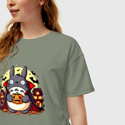 Футболка оверсайз женская Вампир Тоторо - хэллоуин, цвет: авокадо — фото 2