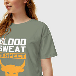 Футболка оверсайз женская Blood sweet respect logo, цвет: авокадо — фото 2