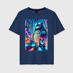 Женская футболка оверсайз Totoro and cats - cyberpunk
