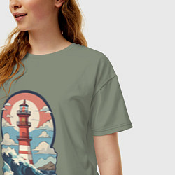 Футболка оверсайз женская Маяк в море и волны, цвет: авокадо — фото 2