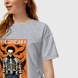 Футболка оверсайз женская Cool skeleton - halloween poster, цвет: меланж — фото 2