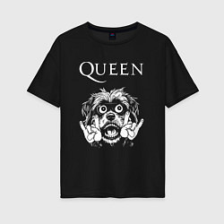 Футболка оверсайз женская Queen rock dog, цвет: черный