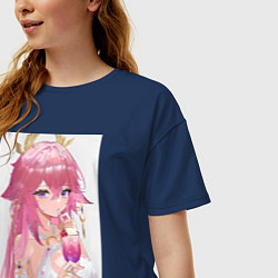 Футболка оверсайз женская Genshin Impact Яэ Мико, цвет: тёмно-синий — фото 2