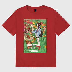 Футболка оверсайз женская Клинок рассекающий демонов Нэдзуко Камадо, цвет: красный