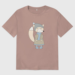 Футболка оверсайз женская Лиса в пальто, цвет: пыльно-розовый