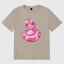 Футболка оверсайз женская Розовая новогодняя змея, цвет: миндальный
