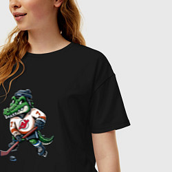 Футболка оверсайз женская Crocodile is the forward of the New Jersey devils, цвет: черный — фото 2