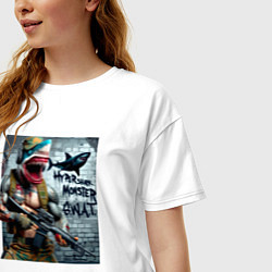 Футболка оверсайз женская Hyper shark monster swat - ai art fantasy, цвет: белый — фото 2