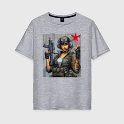 Женская футболка оверсайз Cool military girl - graffiti