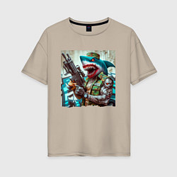 Футболка оверсайз женская Dude shark - special forces, цвет: миндальный