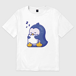 Футболка оверсайз женская Сонный пингвин, цвет: белый