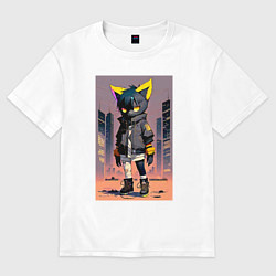 Футболка оверсайз женская Уличный котёнок хулиган - нейроарт, цвет: белый