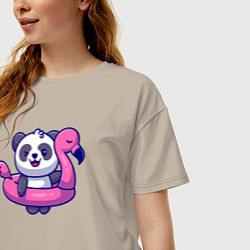 Футболка оверсайз женская Панда и фламинго, цвет: миндальный — фото 2