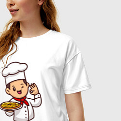 Футболка оверсайз женская Поварёнок с пиццей, цвет: белый — фото 2