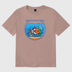 Футболка оверсайз женская Рыбка в аквариуме, цвет: пыльно-розовый