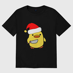 Футболка оверсайз женская Новогодняя утка с ножом, цвет: черный