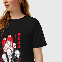 Футболка оверсайз женская Человек-бензопила Пауэр и Макима медсестры, цвет: черный — фото 2