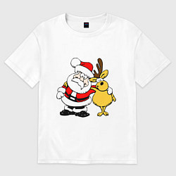 Футболка оверсайз женская Новогодняя парочка, цвет: белый