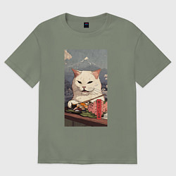 Женская футболка оверсайз Cat meme - japan style