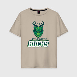 Футболка оверсайз женская Milwaukee Bucks NBA, цвет: миндальный