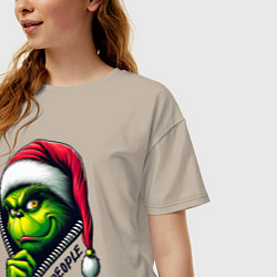 Футболка оверсайз женская Гринч с надписью фу люди, цвет: миндальный — фото 2