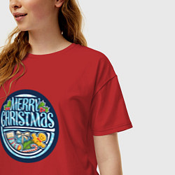 Футболка оверсайз женская Holiday merry christmas, цвет: красный — фото 2