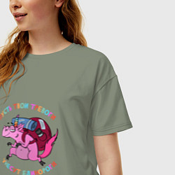 Футболка оверсайз женская Пусть тови тревоги унесут единороги, цвет: авокадо — фото 2
