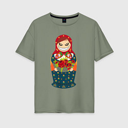 Футболка оверсайз женская Злобная матрёшка, цвет: авокадо
