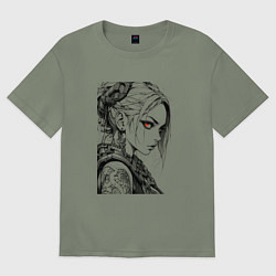 Футболка оверсайз женская Девушка с алыми глазами, цвет: авокадо
