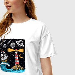 Футболка оверсайз женская Маяк и парусник, цвет: белый — фото 2