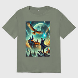 Футболка оверсайз женская Harry Potter and owl - Hogwarts, цвет: авокадо