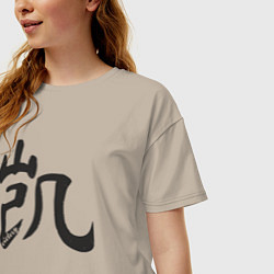 Футболка оверсайз женская Иероглиф победа, цвет: миндальный — фото 2