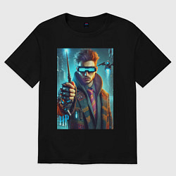 Футболка оверсайз женская Повзрослевший Гарри Поттер - нейроарт, цвет: черный